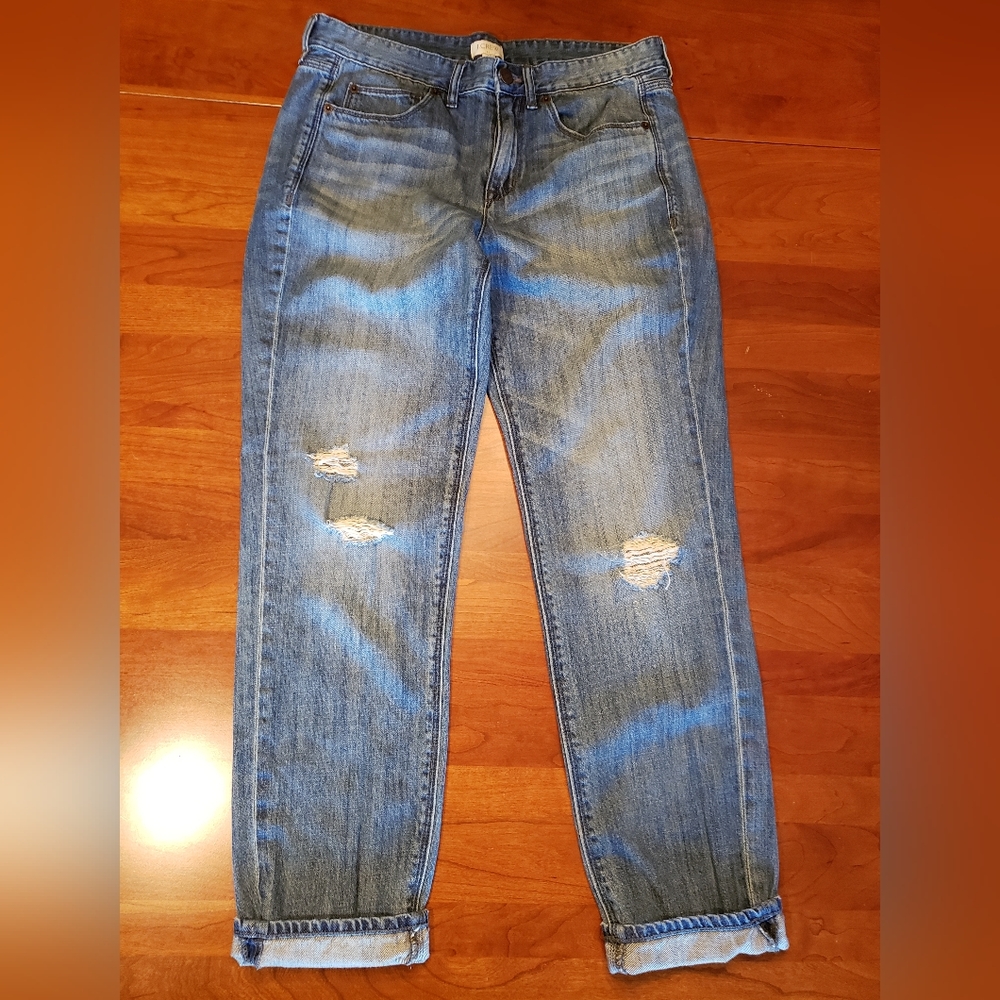 J Crew Summer Weight Distressed Jeans, Size 27, Medium Blue Wash